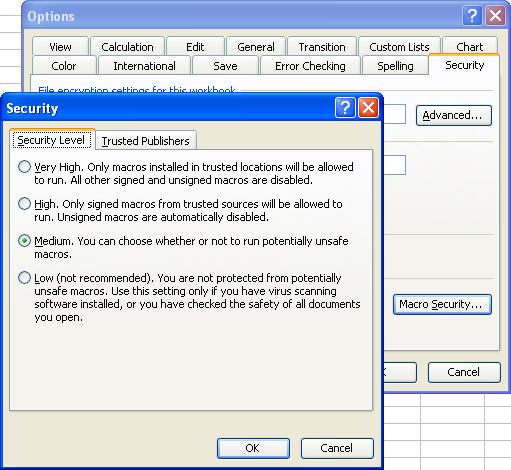 Tools > Options > Security > Macro Security