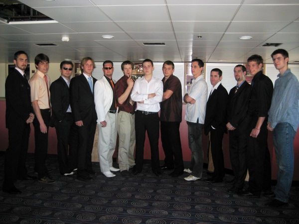 Dressed for the occasion, the guys relax after a night a the awards