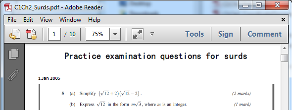 Core 1 Chapter 2: Practice Questions for Surds pdf